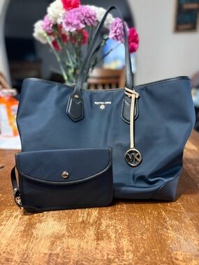 Michael Kors Navy and Black Shoulder Tote with Matching Wristlet